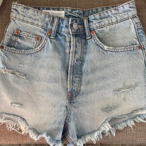 Zara Light Blue Distressed Jean Shorts